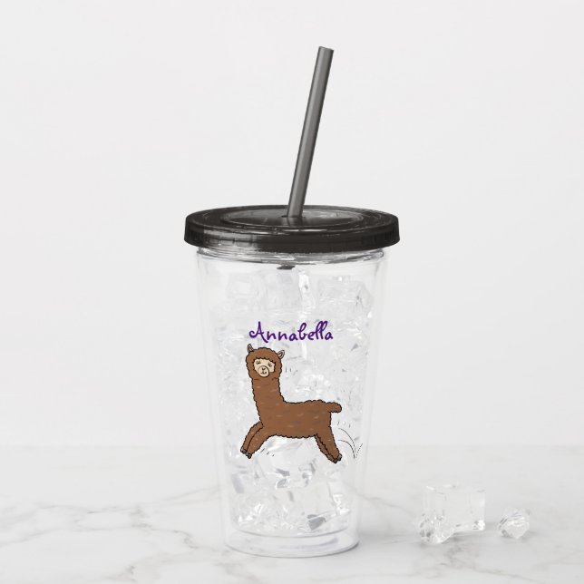 Verre En Acrylique Caricature d'alpaga brun joli (Dos glace)