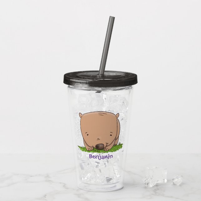 Verre En Acrylique Caricature de bébé mignonne et heureuse wombat (Dos glace)