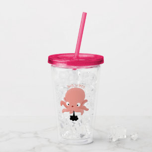 Verre En Acrylique Caricature de bébé pieuvre rose mignonne humour
