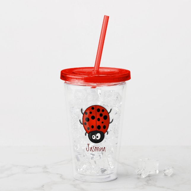 Verre En Acrylique Caricature de coccinelle rouge joyeux (Dos glace)