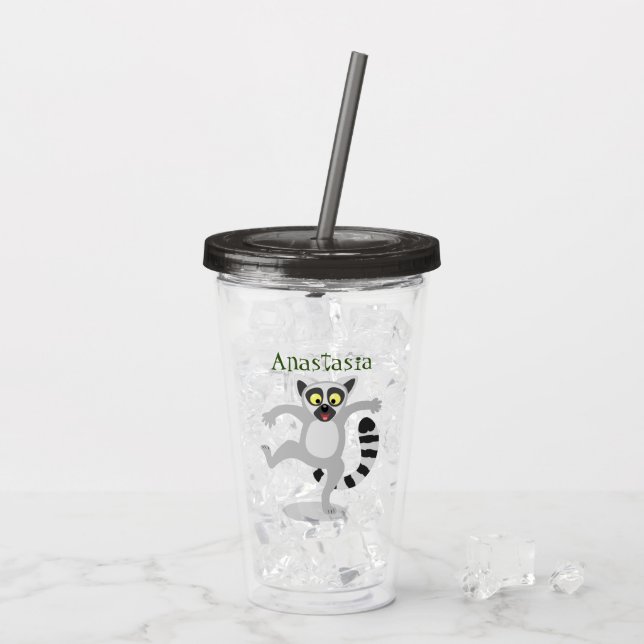 Verre En Acrylique Caricature de danse lémurienne en anneau mignon (Dos glace)