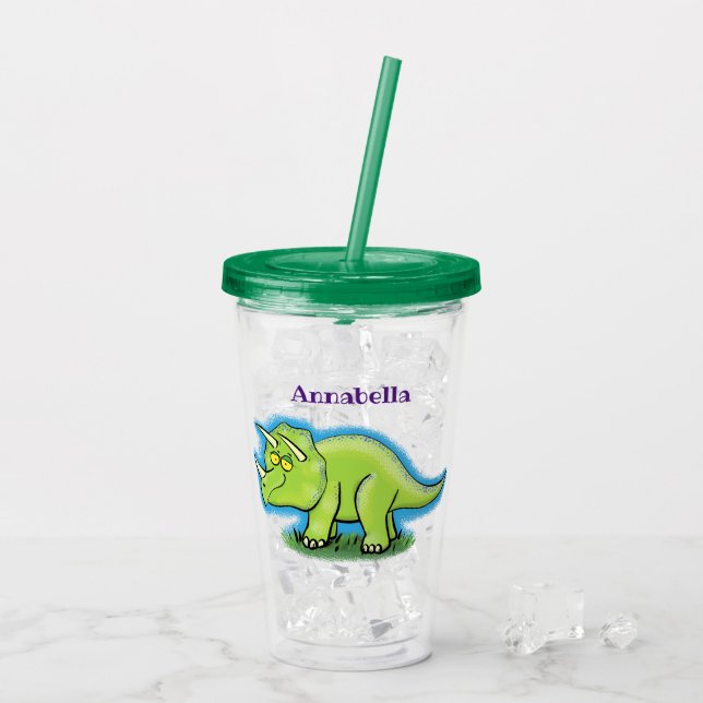 Verre En Acrylique Caricature de dinosaure de triceratops vert mignon (Dos glace)