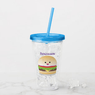Verre En Acrylique Caricature de hamburger kawaii joyeux