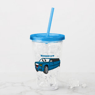 Verre En Acrylique Caricature de la Limousine bleu mignonne