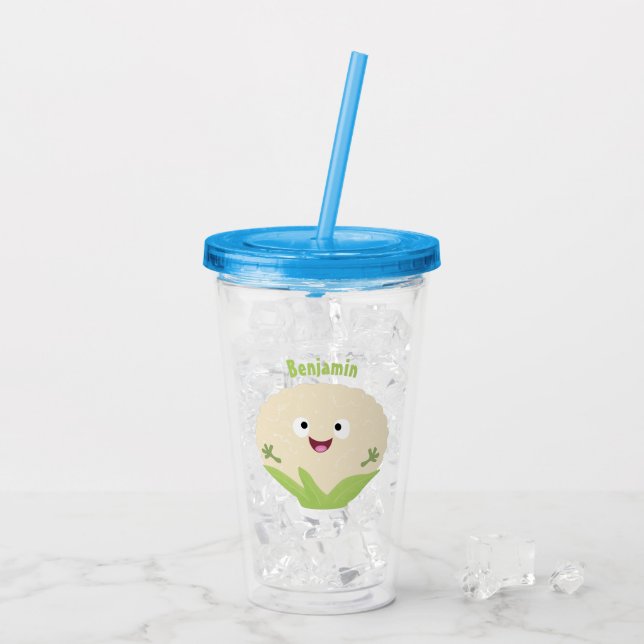 Verre En Acrylique Caricature de légume de chou-fleur joyeux (Dos glace)
