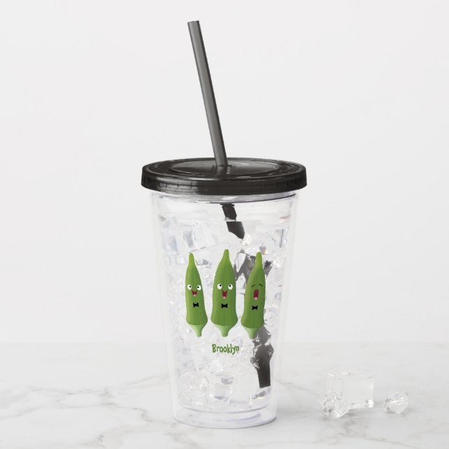 Verre En Acrylique Caricature de légumes de l'okra chantante mignonne (Devant glace)