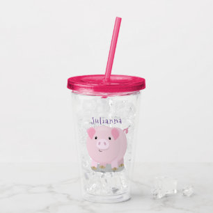 Verre En Acrylique Caricature de porc mignon rose pot vendue