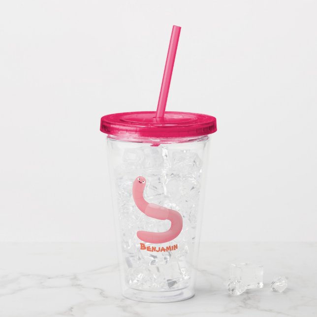 Verre En Acrylique Caricature de vers de terre rose joli (Dos glace)