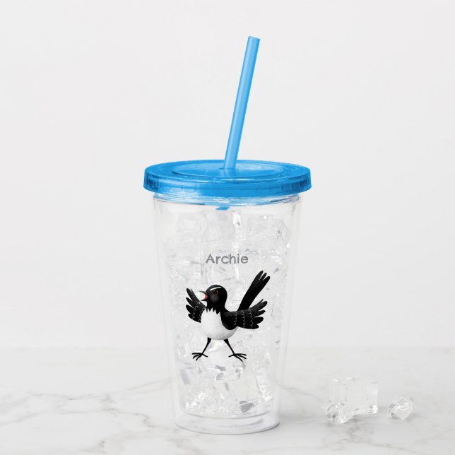 Verre En Acrylique Caricature de Willie Wagtail australienne personna (Dos glace)