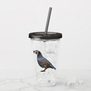 Verre En Acrylique Caricature d'oiseau de caille de Californie