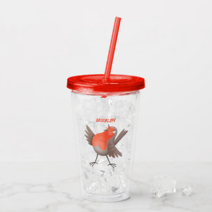 Verre En Acrylique Caricature d'oiseau rouge chantant mignon