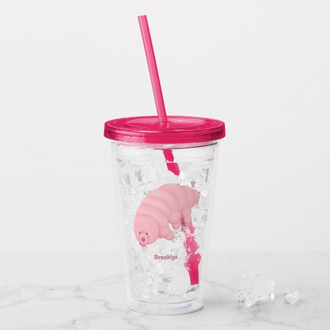 Verre En Acrylique Caricature d'ours d'eau tardigrade rose mignon (Devant glace)