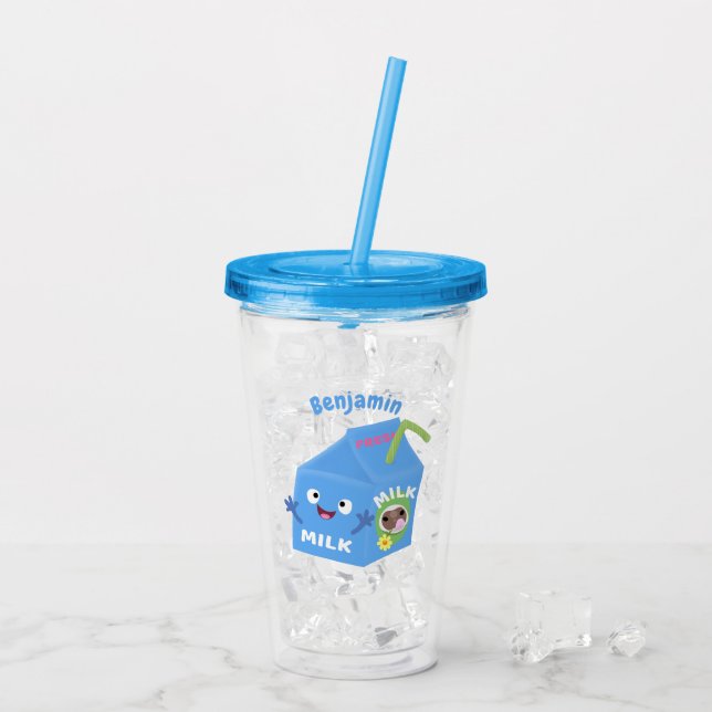Verre En Acrylique Caricature en carton de lait joyeux (Dos glace)