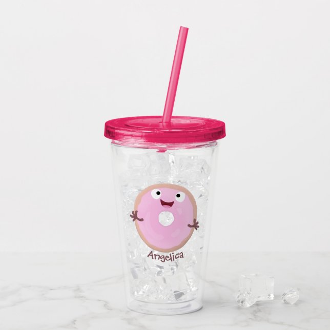 Verre En Acrylique Caricature joli beignet rose vitré (Dos glace)