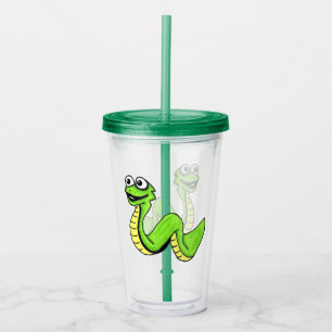 Verre En Acrylique Cartographier Cute Snake Bright Vert Jaune Blancs