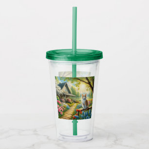 Verre En Acrylique Chalet de printemps/jardin & chat