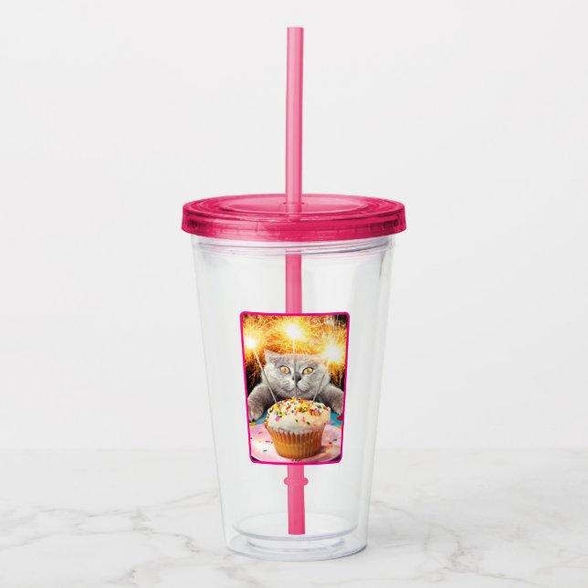 Verre En Acrylique Chat Avec Cupcake Sparkler (Devant)