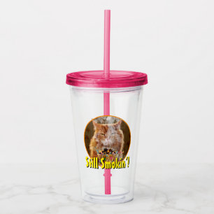Verre En Acrylique Chat Cranky Drôle Avec Cupcake D'Anniversaire Fon