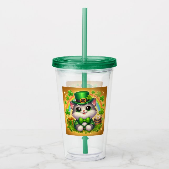 Verre En Acrylique Chat mignon/chaton Saint Patrick's Day (Devant)