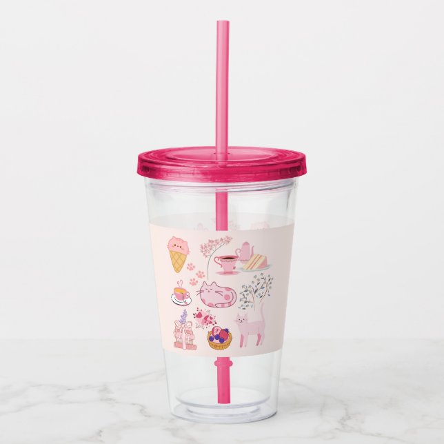 Verre En Acrylique Chats Roses Coziness (Devant)