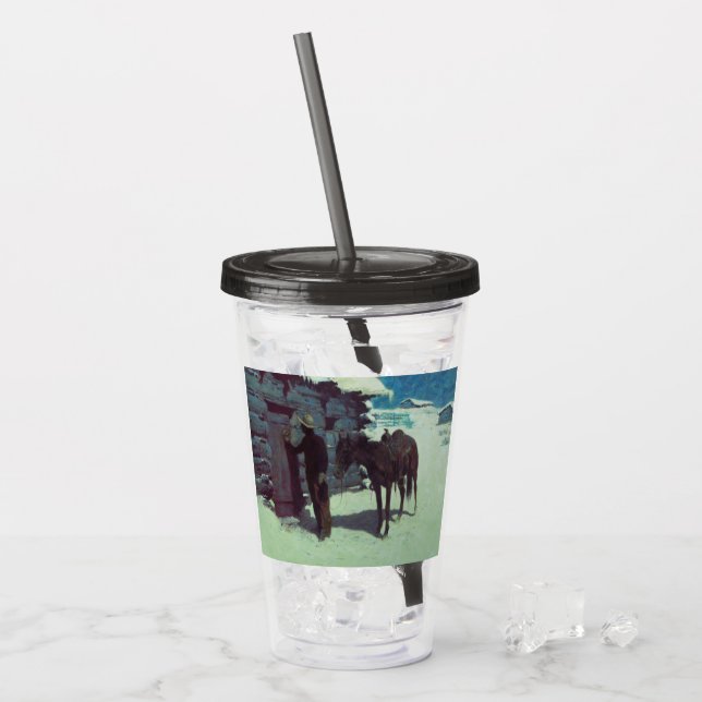 Verre En Acrylique Cheval et Cowboy neige hivernale (Devant glace)