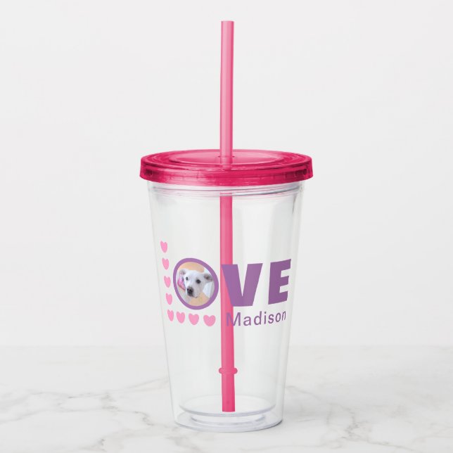 Verre En Acrylique Chien mignon amour Coeurs Valentines Jour Lavande (Devant)