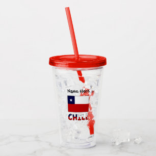 Verre En Acrylique Chili et Drapeau Chilien Personnalisé Noir