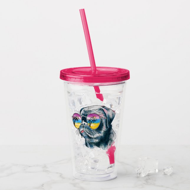 Verre En Acrylique Chiot tropical d'aquarelle (Devant glace)