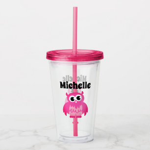 Verre En Acrylique Chouette rose mignonne nom personnalisé fête d'ann