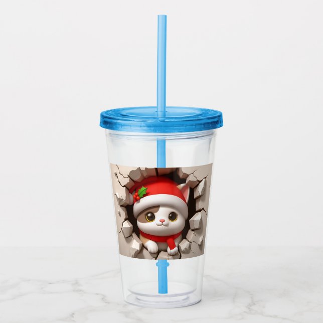 Verre En Acrylique Christmas Cat 3D (Devant)