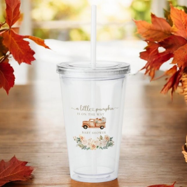Verre En Acrylique Citrouille Automne Camion Orange Baby shower Neutr (Créateur téléchargé)