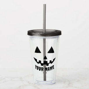 Verre En Acrylique Citrouille personnalisé Halloween Nom noir et blan