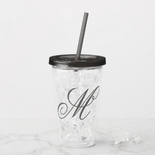 Verre En Acrylique Clair réutilisable de manuscrit de monogramme gri