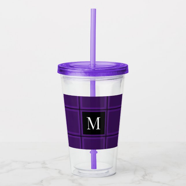 Verre En Acrylique Clair Royal violet rayé personnalisé unique initia (Devant)