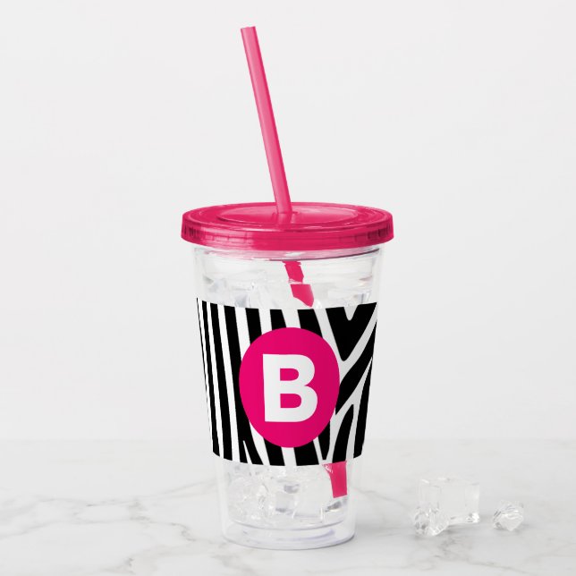 Verre En Acrylique Classic Zebra Stripes Bright Pink Monogram (Devant glace)