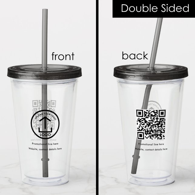 Verre En Acrylique Code QR Promo du logo professionnel (Professional Business Logo Text Promo QR Code Acrylic Tumbler)