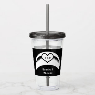 Verre En Acrylique Coeur ailé gothique Mariage Personnalisé Monogramm