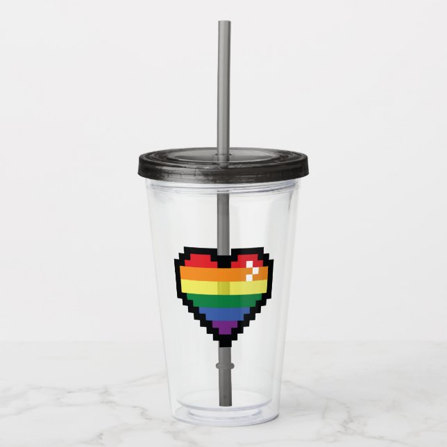 Verre En Acrylique Coeur de pixel arc-en-ciel (Devant)