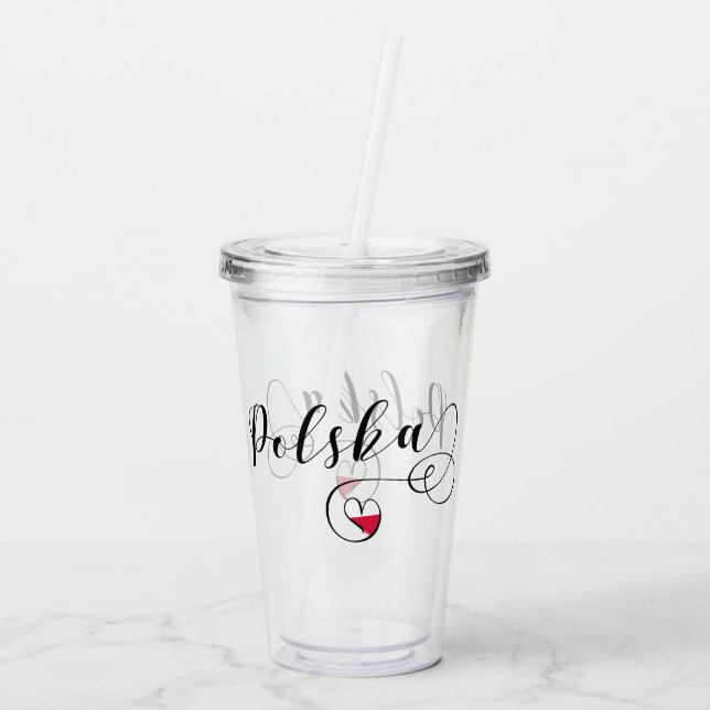 Verre En Acrylique Coeur du drapeau polonais, Pologne Script Polska (Dos)