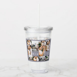 Verre En Acrylique Collage photo mariage avec Monogramme et date