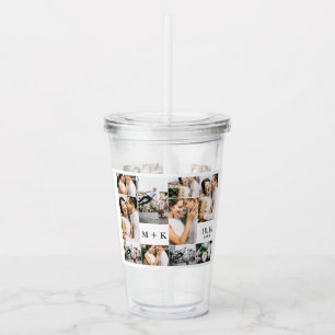 Verre En Acrylique Collage photo mariage avec Monogramme et date