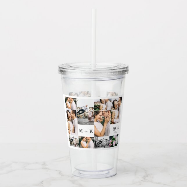 Verre En Acrylique Collage photo mariage avec Monogramme et date (Devant)