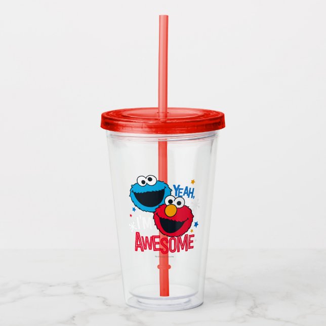 Verre En Acrylique Cookie Monster & Elmo | Ouais, je suis génial (Devant)
