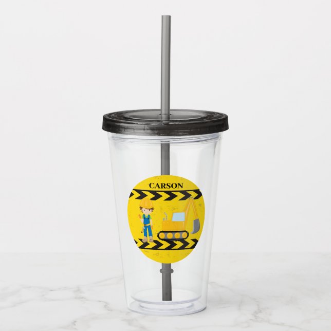 Verre En Acrylique Cool Construction Excavateur Enfants sur mesure (Devant)