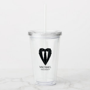 Verre En Acrylique Costume Mariage noir et Cravate Groomsmans personn