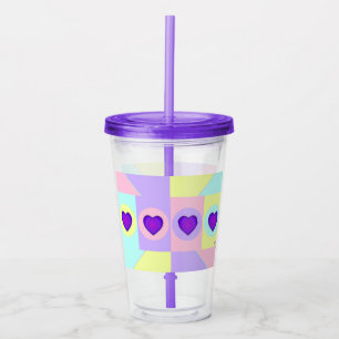 Verre En Acrylique Couleurs pastel & coeurs violets battre