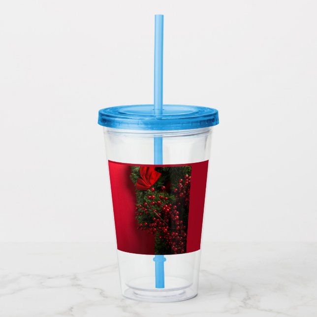 Verre En Acrylique couronne de noël avec baies rouges (Devant)