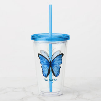 Verre En Acrylique Création de papillon bleu de texte personnalisé
