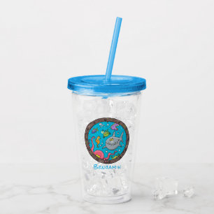 Verre En Acrylique Créatures marines drôles dessin animé sous-marin 2