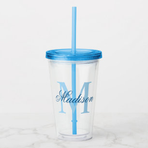 Verre En Acrylique Créez votre nom de monogramme personnalisé bleu